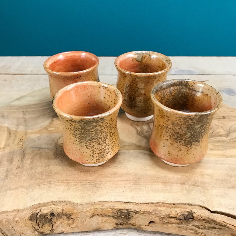 WHITEFISH POTTERY Shot Glass Set Of 4 Montana Artisan Studio Boho Speckled Glaze
